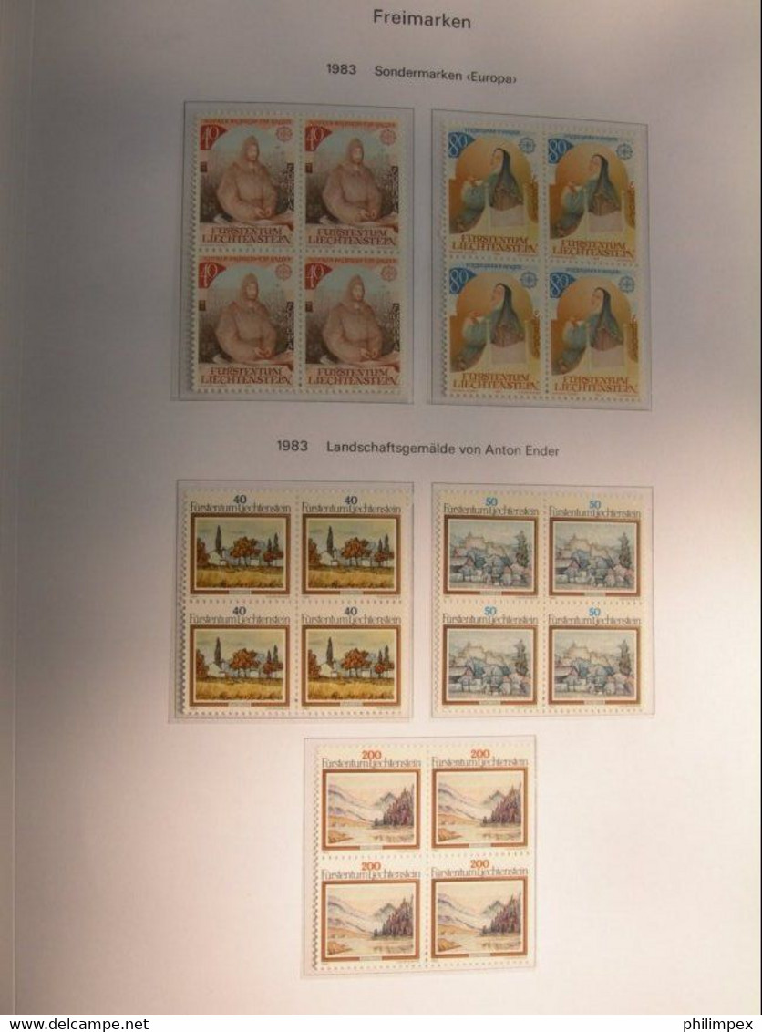 LIECHTENSTEIN, SUPERB COLLECTION 1970-96 - MINT NEVER HINGED BLOCKS OF 4!