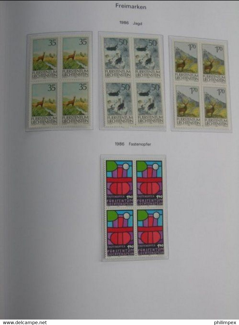 LIECHTENSTEIN, SUPERB COLLECTION 1970-96 - MINT NEVER HINGED BLOCKS OF 4!