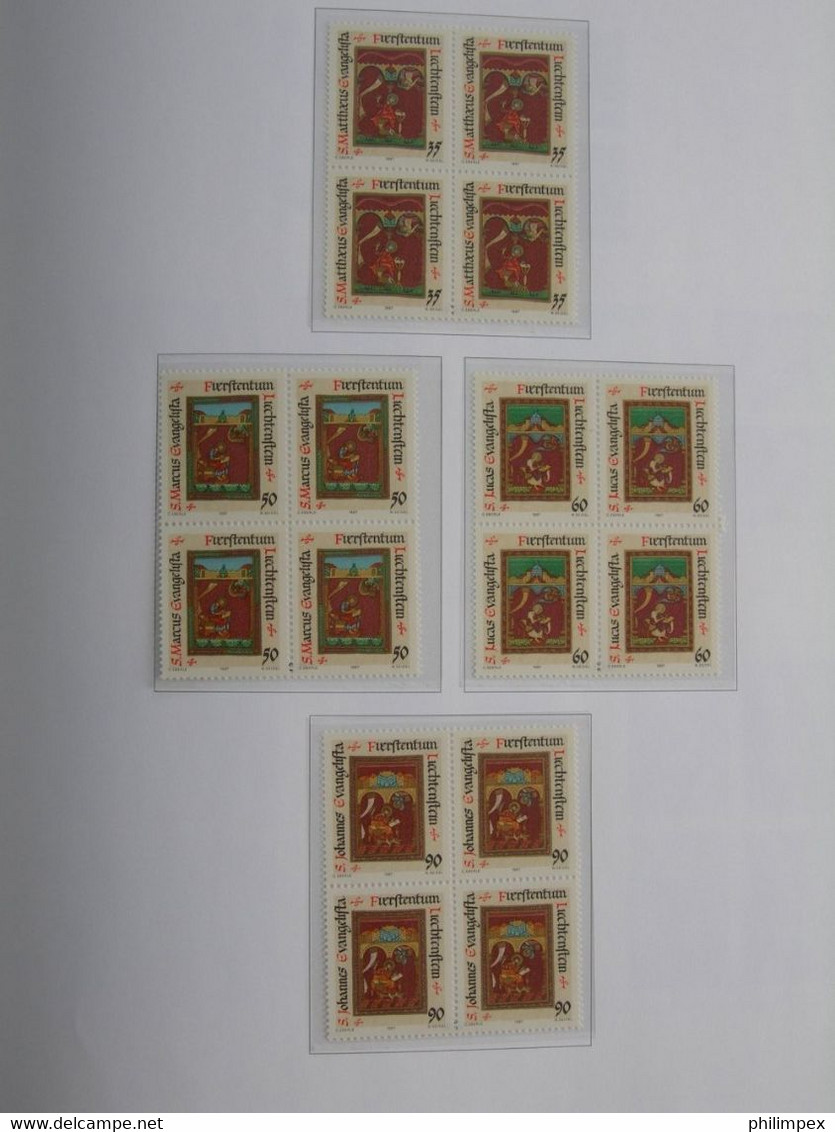 LIECHTENSTEIN, SUPERB COLLECTION 1970-96 - MINT NEVER HINGED BLOCKS OF 4!