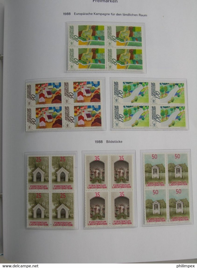 LIECHTENSTEIN, SUPERB COLLECTION 1970-96 - MINT NEVER HINGED BLOCKS OF 4!