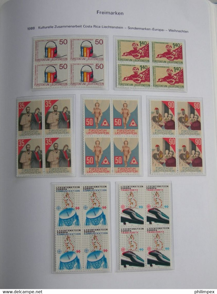 LIECHTENSTEIN, SUPERB COLLECTION 1970-96 - MINT NEVER HINGED BLOCKS OF 4!