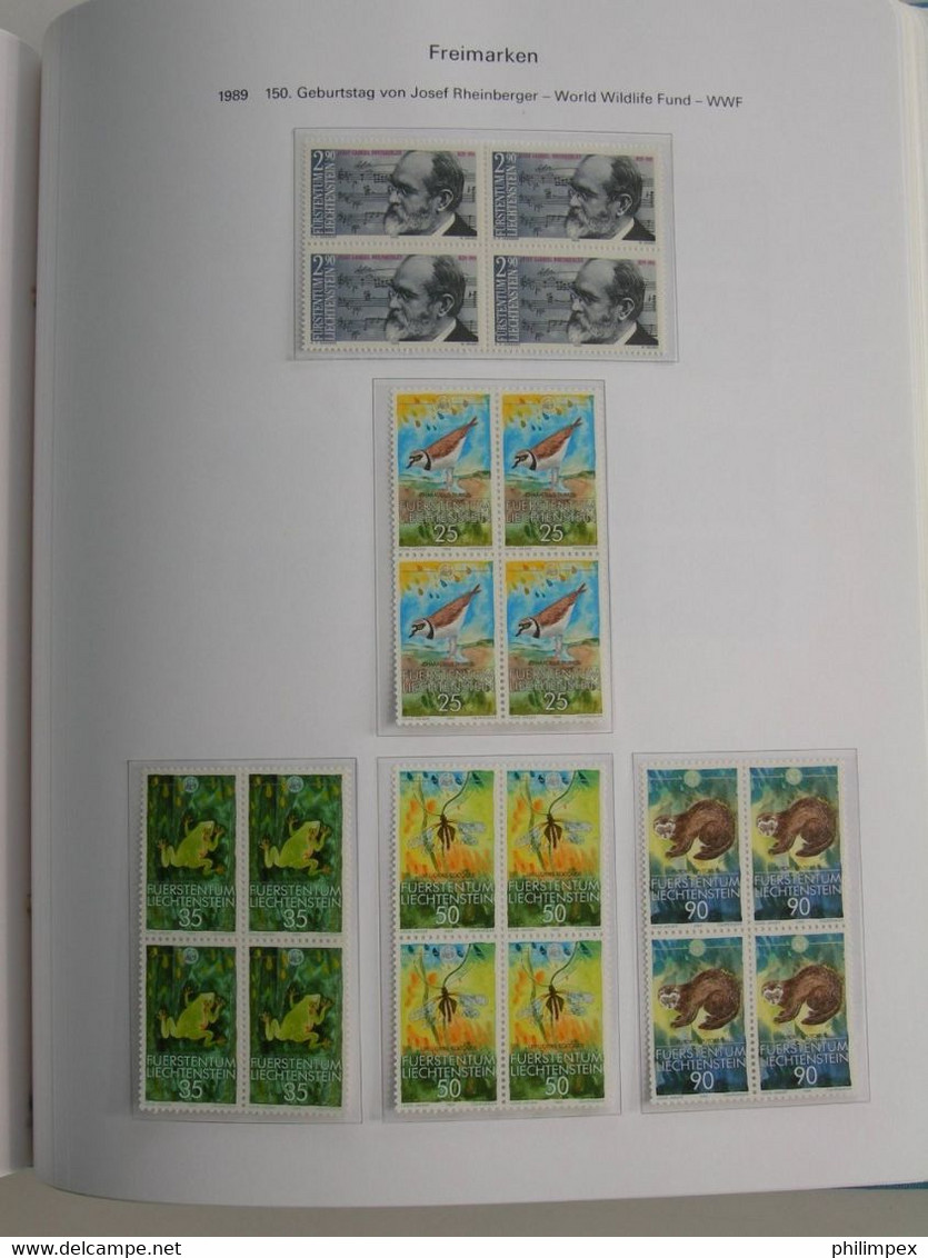 LIECHTENSTEIN, SUPERB COLLECTION 1970-96 - MINT NEVER HINGED BLOCKS OF 4!