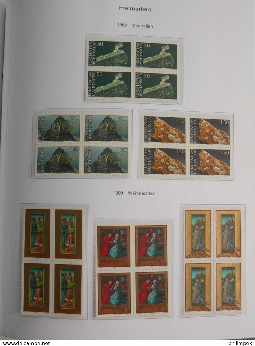 LIECHTENSTEIN, SUPERB COLLECTION 1970-96 - MINT NEVER HINGED BLOCKS OF 4!