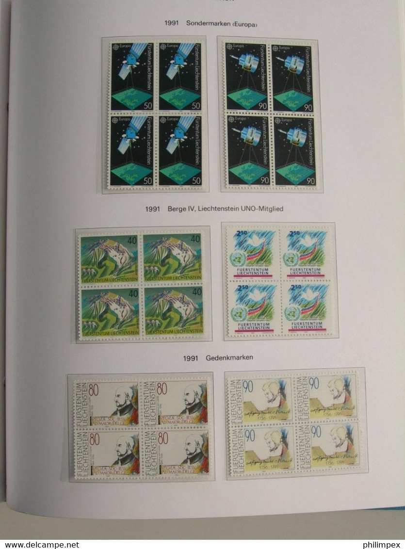 LIECHTENSTEIN, SUPERB COLLECTION 1970-96 - MINT NEVER HINGED BLOCKS OF 4!