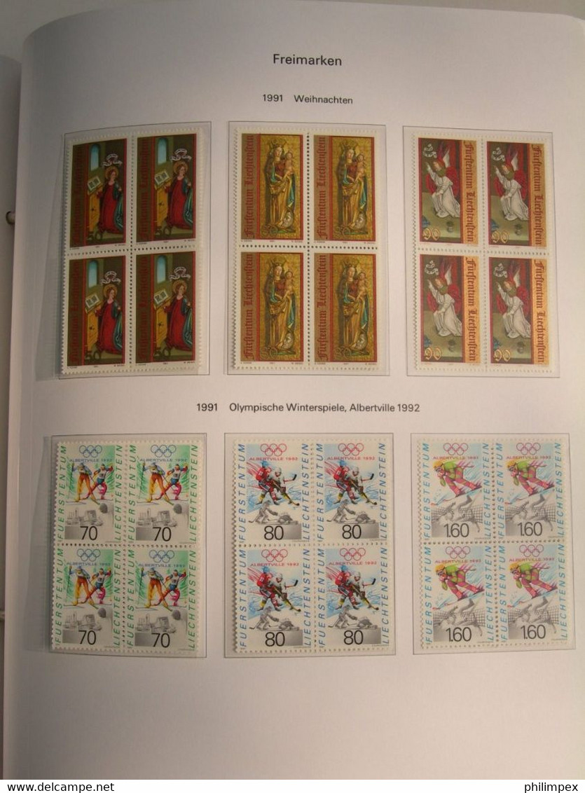 LIECHTENSTEIN, SUPERB COLLECTION 1970-96 - MINT NEVER HINGED BLOCKS OF 4!