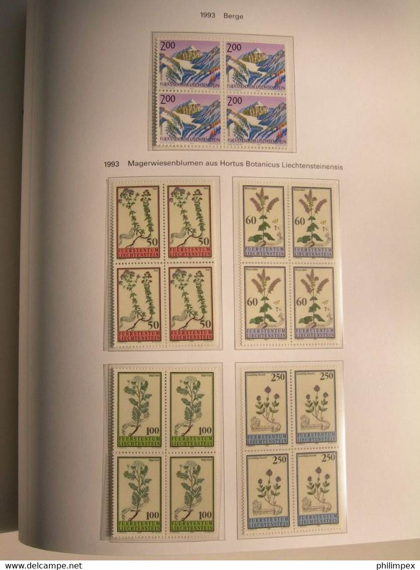 LIECHTENSTEIN, SUPERB COLLECTION 1970-96 - MINT NEVER HINGED BLOCKS OF 4!