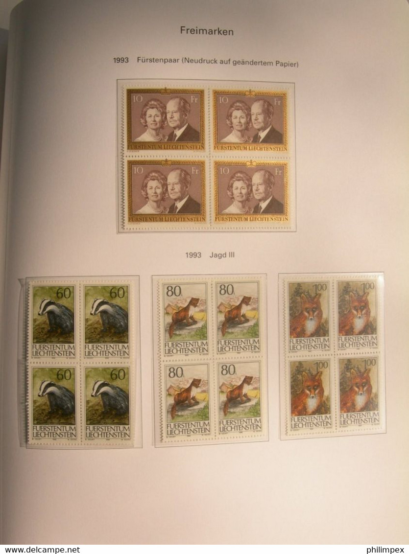 LIECHTENSTEIN, SUPERB COLLECTION 1970-96 - MINT NEVER HINGED BLOCKS OF 4!