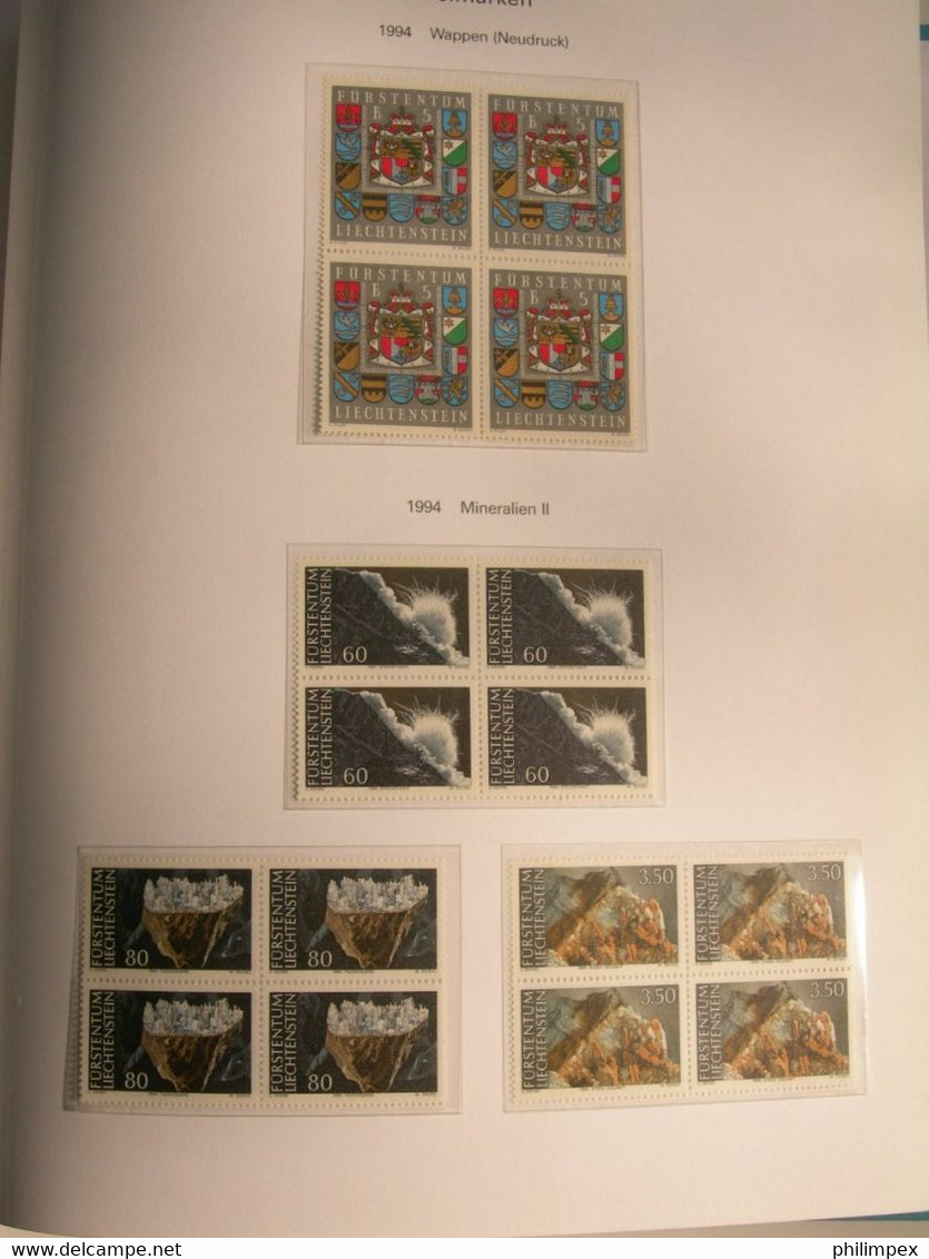 LIECHTENSTEIN, SUPERB COLLECTION 1970-96 - MINT NEVER HINGED BLOCKS OF 4!