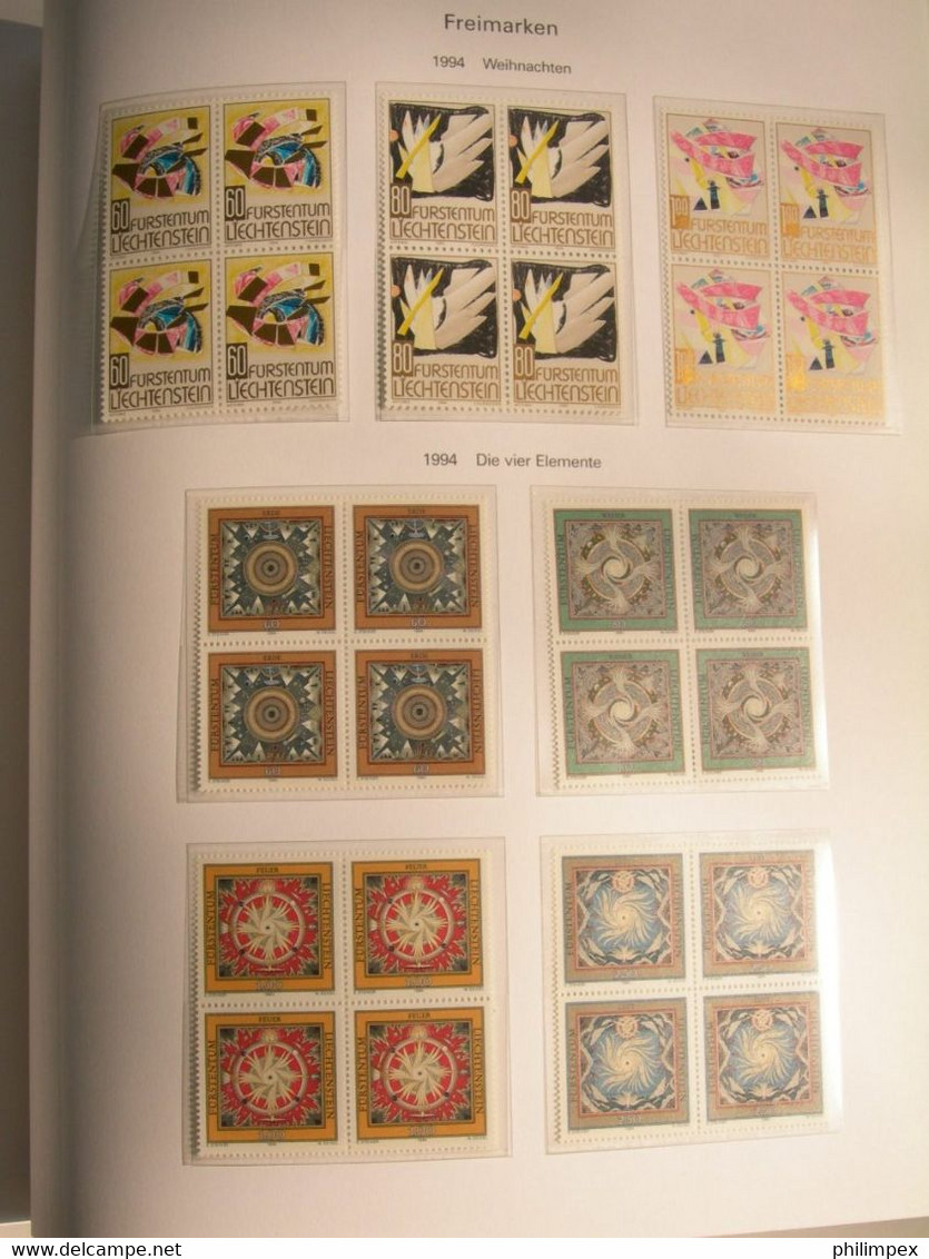 LIECHTENSTEIN, SUPERB COLLECTION 1970-96 - MINT NEVER HINGED BLOCKS OF 4!