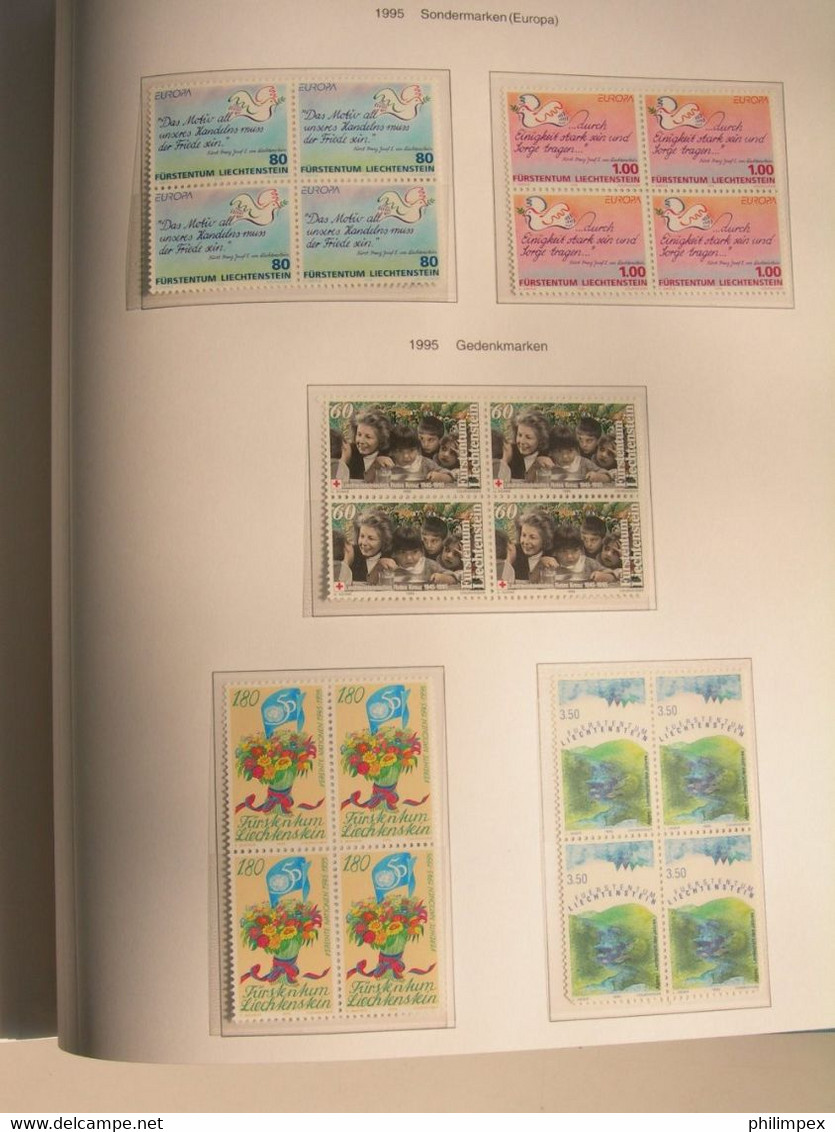 LIECHTENSTEIN, SUPERB COLLECTION 1970-96 - MINT NEVER HINGED BLOCKS OF 4!