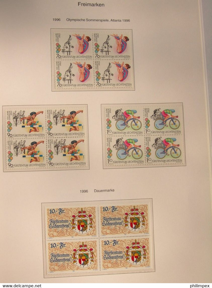 LIECHTENSTEIN, SUPERB COLLECTION 1970-96 - MINT NEVER HINGED BLOCKS OF 4!