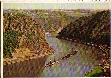 CPSM Le Rhin ,péniches, Bateau à Aubes,  Circulé De Koblenz 1957 - Binnenschepen