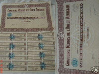 ACTION DE 100 FRANCS AU PORTEUR - COMPTOIRS REUNIS DE L´OUEST AFRICAIN - Afrika