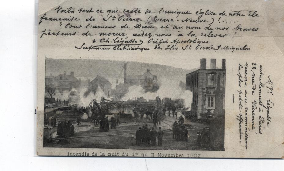 975 - CARTE ANIMEE De L´INCENDIE DE  NOVEMBRE 1902 De L´EGLISE DE ST PIERRE - Carte Précurseur - Tampon Taxe - Saint-Pierre Und Miquelon