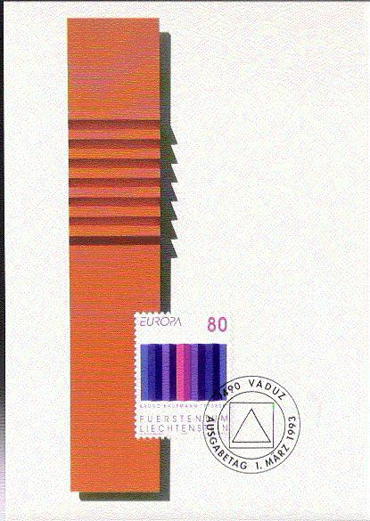 LIECHTENSTEIN EUROPA CEPT 93 CARTE MAXIMUM NUM MICHEL 1054 ART MODERNE - 1993