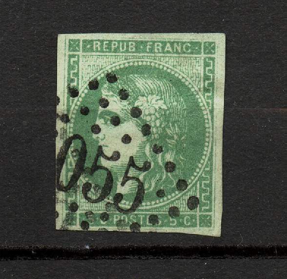 France Oblit.  N° 42B - 5c Vert Jaune - 1870 Bordeaux Printing