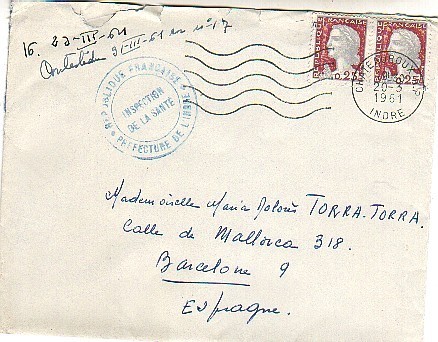 Carta Chateauroux Indre 1961 MARQUE INSPECTION DE LA SANTE - Covers & Documents