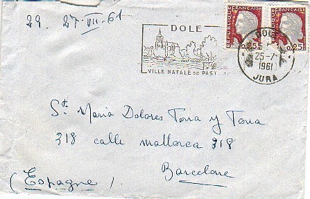 Carta DOLE (Jura) 1961 Flamme Maison De Pasteur - Covers & Documents