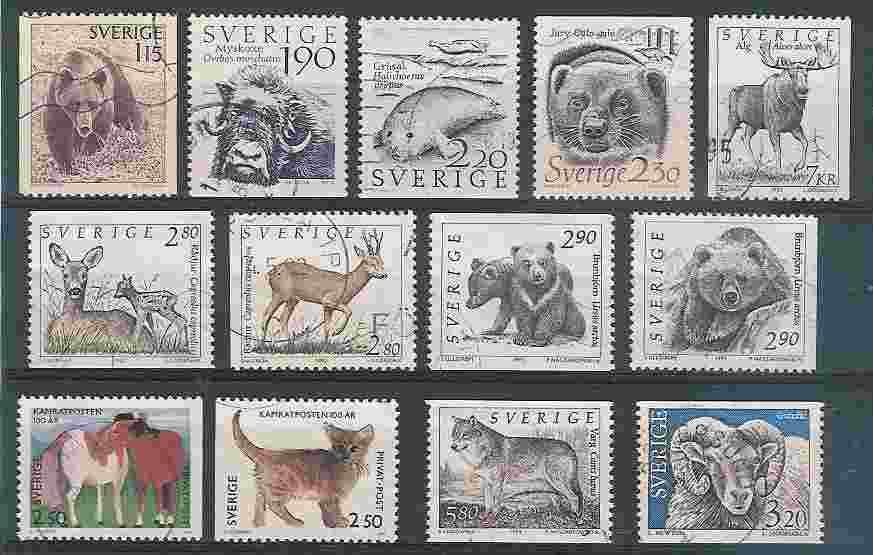 Lotpm - Lot De 13 Timbres De SUEDE Thème Animaux Divers (Mammifères, Ours,loup,cheval...) - Autres & Non Classés