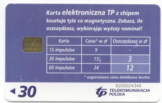 Telekomunikacia Polska - Karta Elektroniczna TP - 30 Impulsow. - Polonia