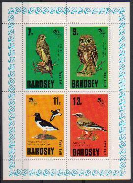 LABEL GB LOCAL BARDSEY 1979 BIRDS MS CINDERELLA OWL - Fantasie Vignetten