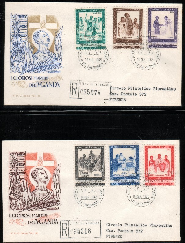 VATICAN 1965 CANONISATION UGANDAN MARYTYRS FDC DESIGN 2 UGANDA AFRICA SANTIFICAZIONE MARTIRI DELL'UGANDA POSTE VATICANE - Uganda (1962-...)