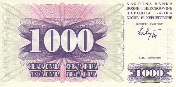 BOSNIE-HERZEGOVINE   1 000 Dinara   Daté Du 01-07-1992   Pick 15a    ***** BILLET  NEUF ***** - Bosnië En Herzegovina