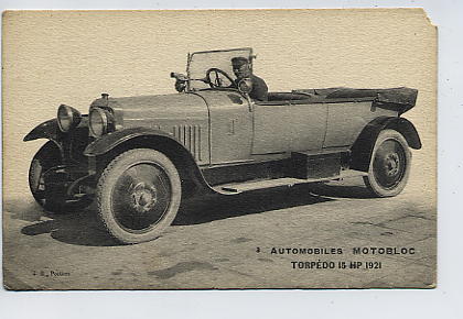 Automobiles MOTOBLOC TORPEDO 15HP 1921 - Voitures De Tourisme