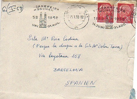 Lettre MUNCHEN  1958 Cachet Conmemoratif - Covers & Documents