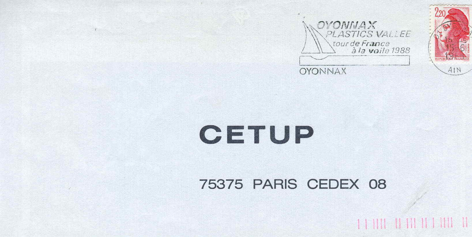 VOILE OBLITERATION TEMPORAIRE TOUR DE FRANCE A LA VOILE 1988 OYONNAX - Vela