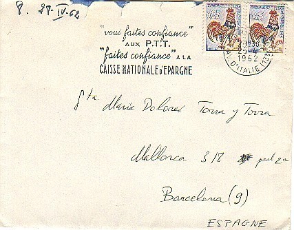 Carta PARIS (Av. Itlaie)  1962  Flamme Caisse Nationale D´Epargne - Covers & Documents