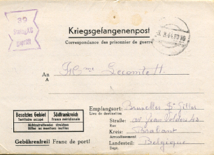 Lot N°3895   Correspondances De Prisonnier De Guerres, Pour Bruxelles Brabant En BELGIQUE - WW II (Covers & Documents)