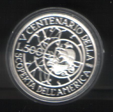 ITALIA - ITALIE - ITALY - 1990 - V CENTENARIO DELLA SCOPERTA DELL´AMERICA L. 500 ARG PROOF - Conmemorativas