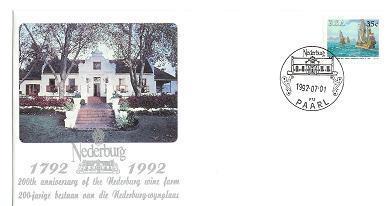 RSA 1992 Unofficial Enveloppe Nederburg Wine Farm Mint #1624 - Briefe U. Dokumente