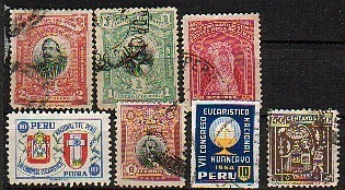 Lote 7 Sellos PERU, Num 127, 128, 180, 278, 345 º - Peru