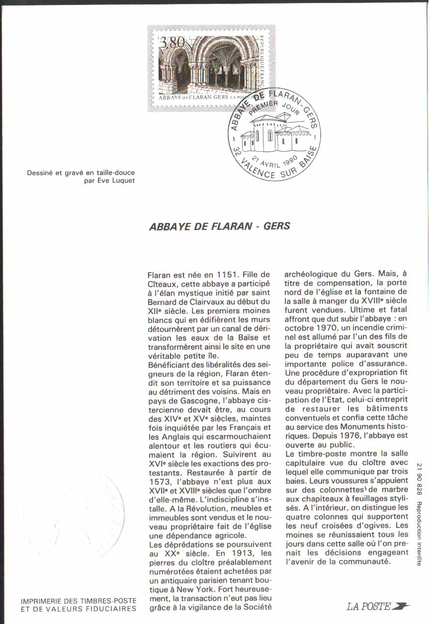 Document Officiel 145x210 YT N°2659 Abbaye Flaran - Documents Of Postal Services