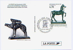 Trésor De Neuvy En Sullias Bronze Gallo Romain-souvenir Philatélique Imprimerie Du Timbre De Périgueux - Official Stationery