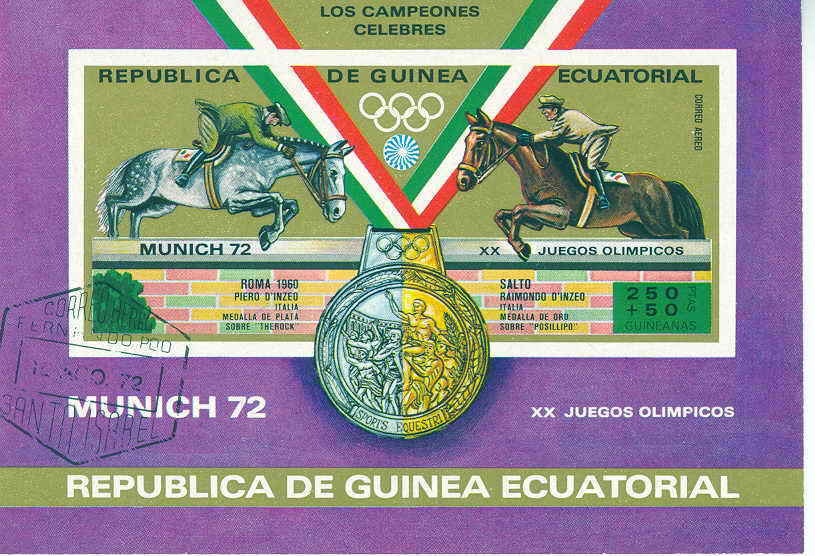 HIPPISME BLOC FEUILLET OBLITERE GUINEE EQUATORIALE 1972 JEUX OLYMPIQUES DE MUNICH - Reitsport