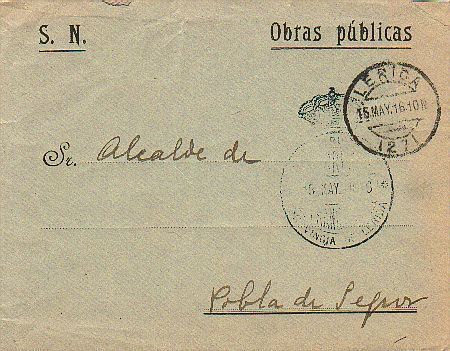 Carta Franquicia 1916 LERIDA. Obras Publicas - Lettres & Documents