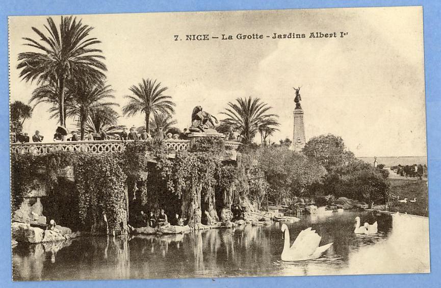 06 - Nice - La Grotte - Jardins Albert 1er - CPA Carnet Non Voyagé, Animée, Cygnes - Ed Gilletta N° 7 - Sets And Collections