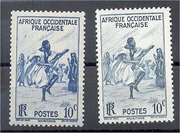 FRENCH WEST AFRICA 10 Centimes Gun Danse 1947, COLOR VARIETY - Unused Stamps