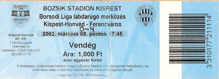 Hungary - National League Football Match Ticket -Kispest Honvéd -  FTC - Andere & Zonder Classificatie