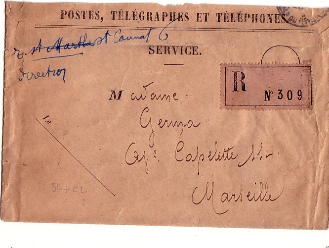 LETTRE  RECOMMANDEE DE SERVICE DE 1928 AVEC ENVELOPPE & LETTRE & CACHET PTT DE DIRECTION  TAD MANUEL - Civil Frank Covers