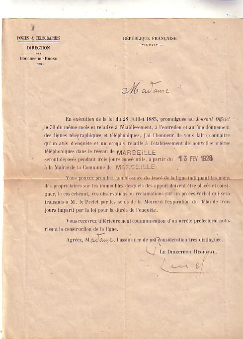 LETTRE  RECOMMANDEE DE SERVICE DE 1928 AVEC ENVELOPPE & LETTRE & CACHET PTT DE DIRECTION  TAD MANUEL - Lettres Civiles En Franchise
