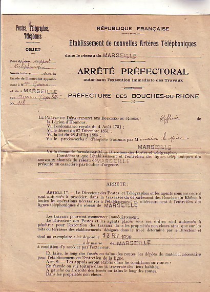 LETTRE  RECOMMANDEE DE SERVICE  1928 AVEC ENVELOPPE & LETTRE & CACHET PTT DE DIRECTION Marseille TAD MANUEL - Civil Frank Covers