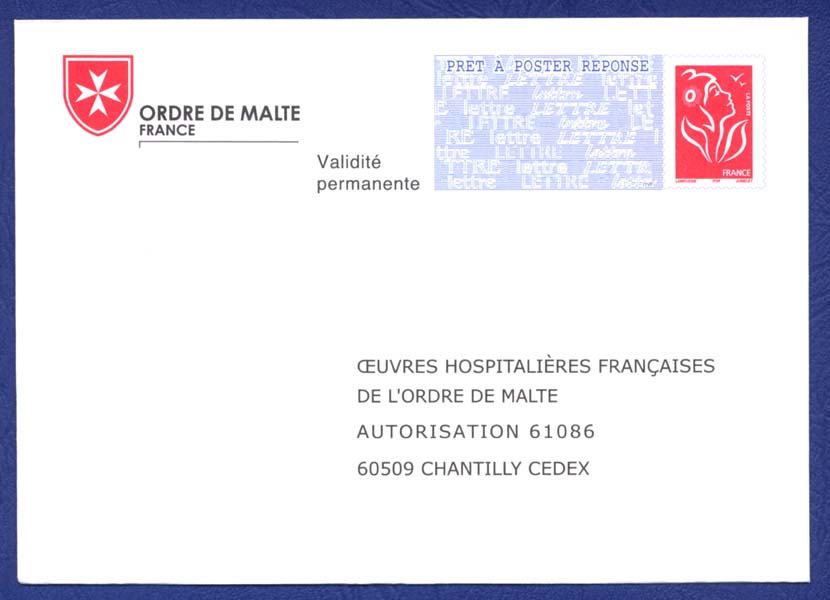 PAP Réponse Neuf. Œuvres Hospitalières Françaises De L'Ordre De Malte. Autorisation 61086. Validité Permanente. - PAP: Antwort/Lamouche