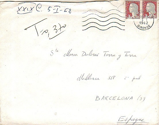 Carta BORDEAUX (Gironde)1962 Taxé, Tasa - Covers & Documents