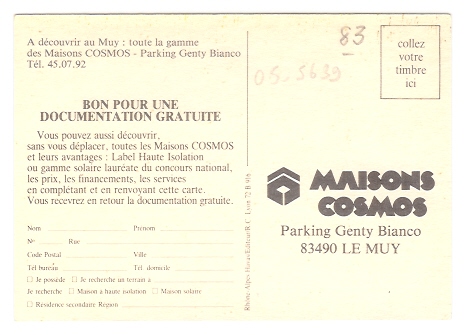 Le Muy: Publicité Pour Les Maisons Cosmos, Parking Genty Bianco (05-5639) - Le Muy