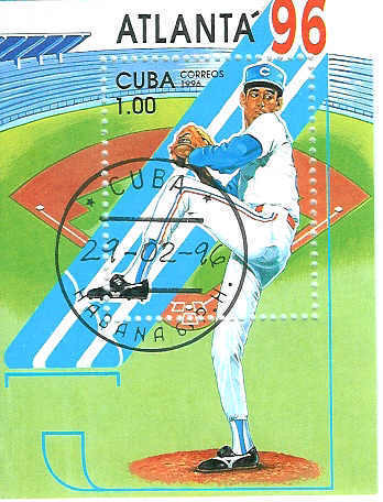 BASE BALL BLOC FEUILLET OBLITERE CUBA J.O ATLANTA 1996 - Base-Ball