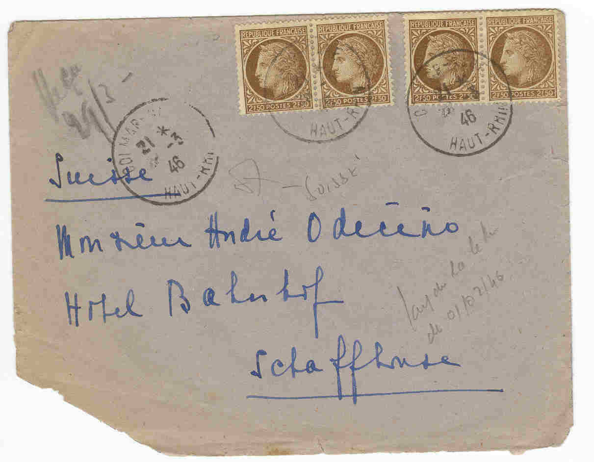 Lettre  Pour La SUISSE Tarif 10f  28/03/1946 Cérès De Mazelin 681x2 + 681x2 - 1945-47 Cérès De Mazelin